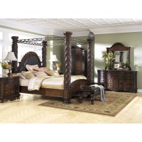 North Shore 8 Pc. Bedroom - Dresser, Mirror, Chest, and King Poster Bed with Canopy